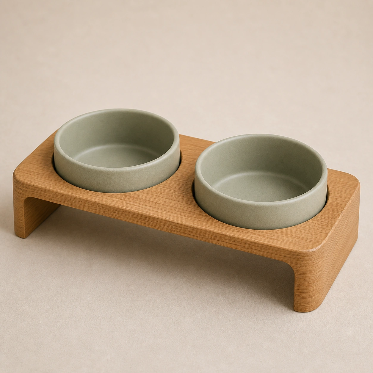 Realistic studio product card for Ceramic Pet Bowl Duo, a fictional pet bowl item.