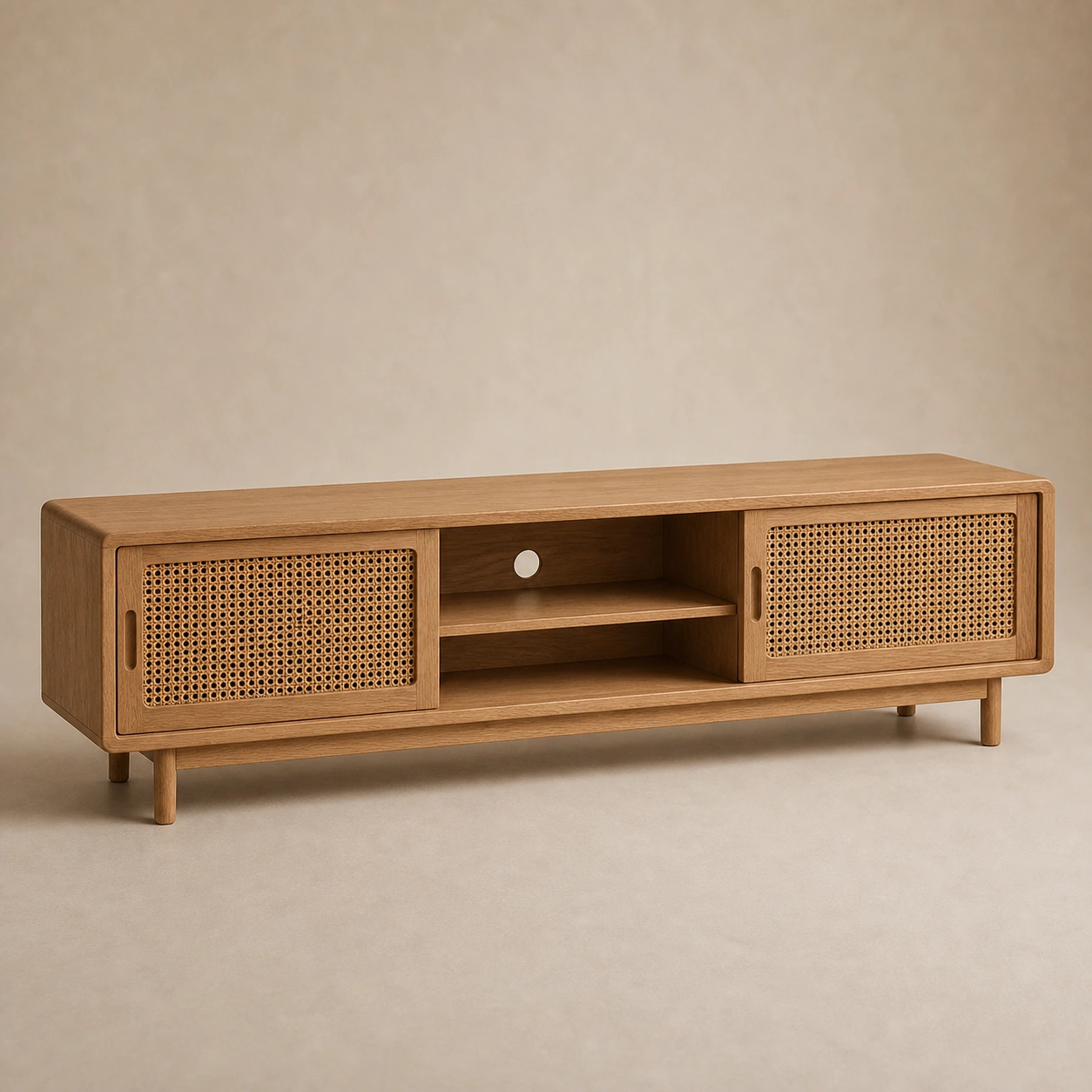 Realistic studio product card for Low Media Console, a fictional console item.