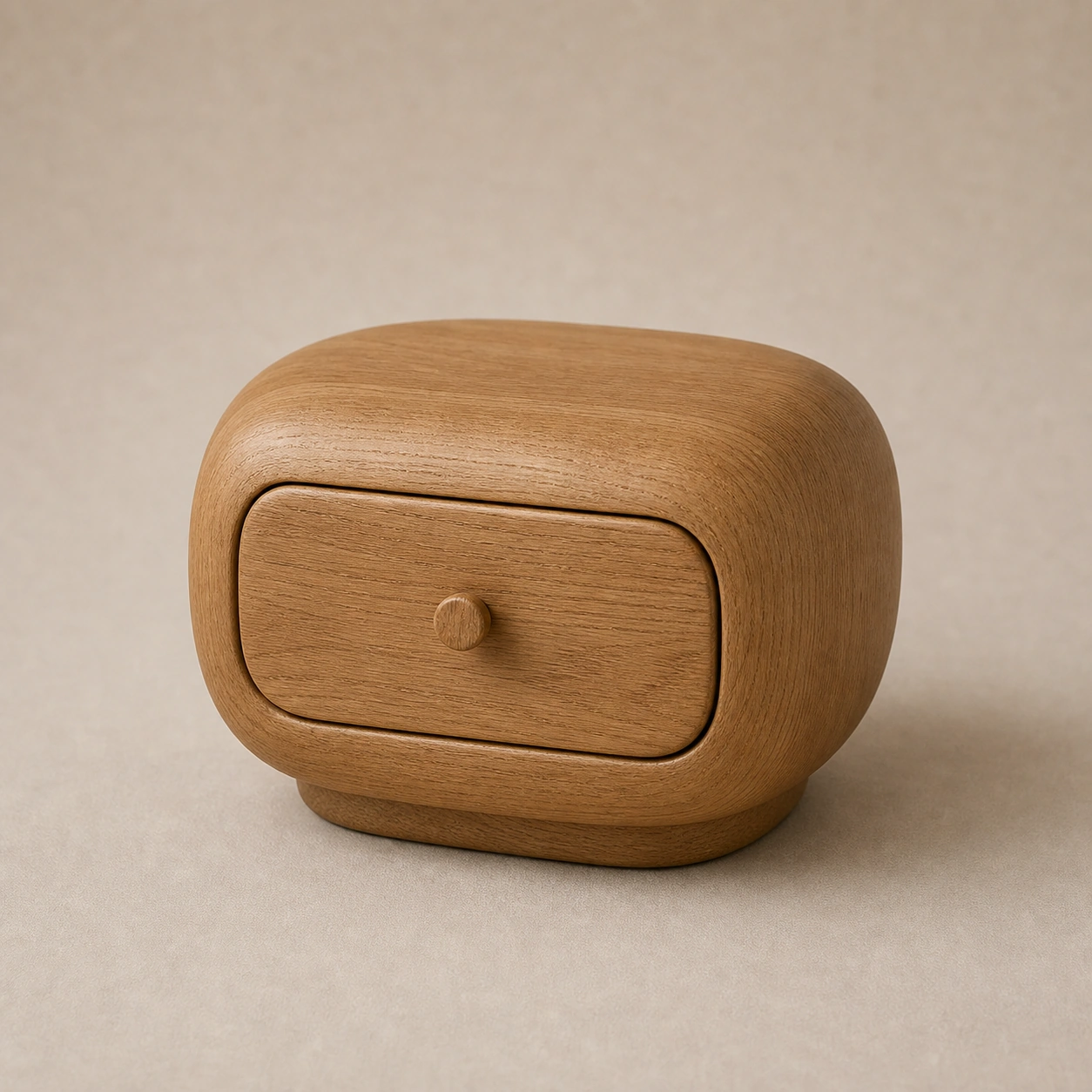 Realistic studio product card for Pebble Nightstand, a fictional nightstand item.